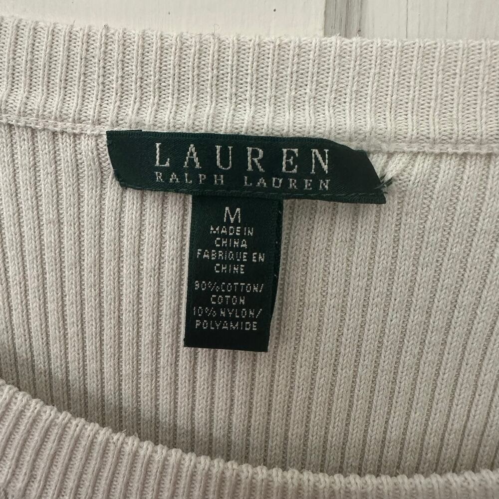 Lauren Ralph Lauren Womens M Ribbed Knit Top Stretch Black Cream Bold‎ Stripe - Picture 2 of 5